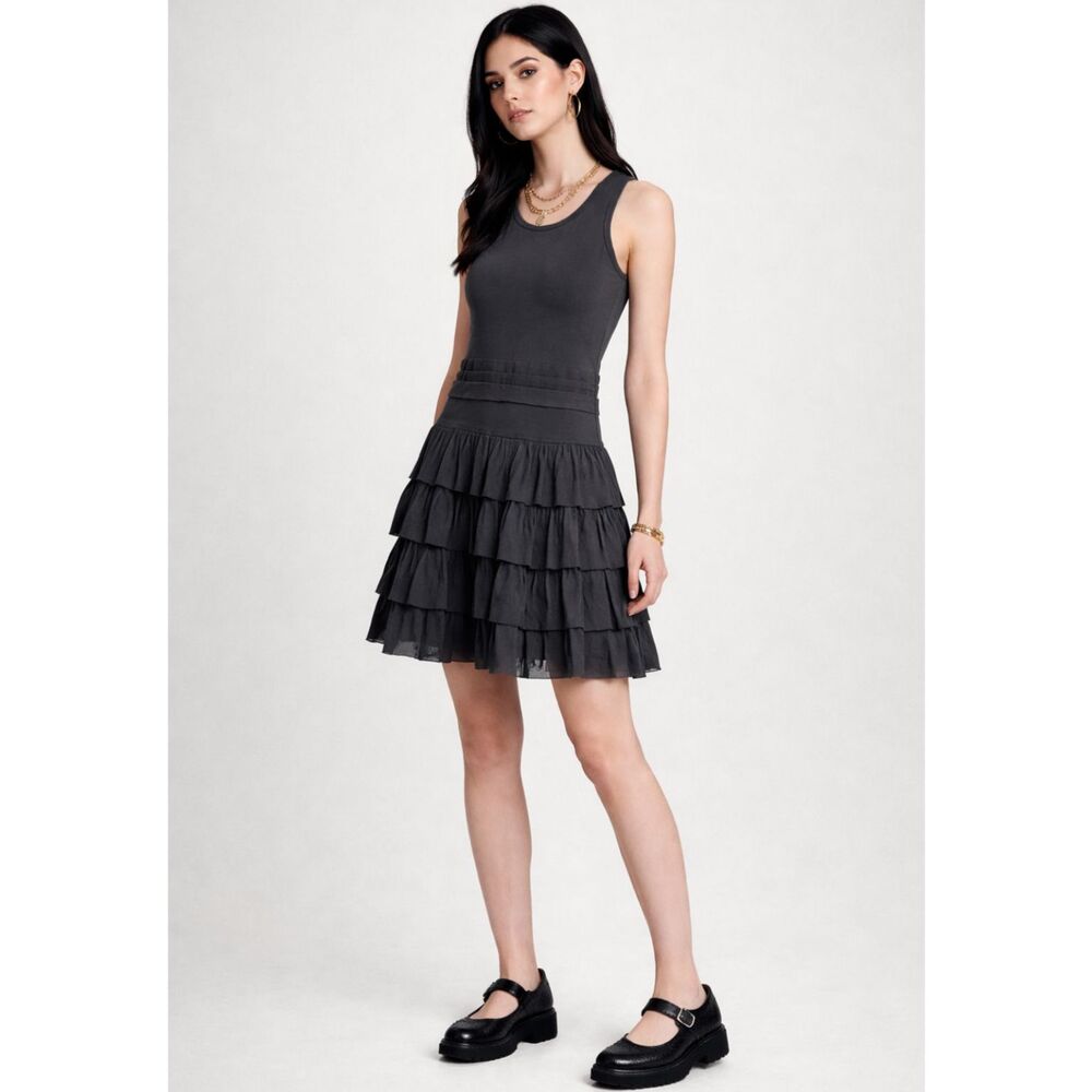 For Joseph Tiered Ruffled Skirt Silk Mini Dress in Black S
